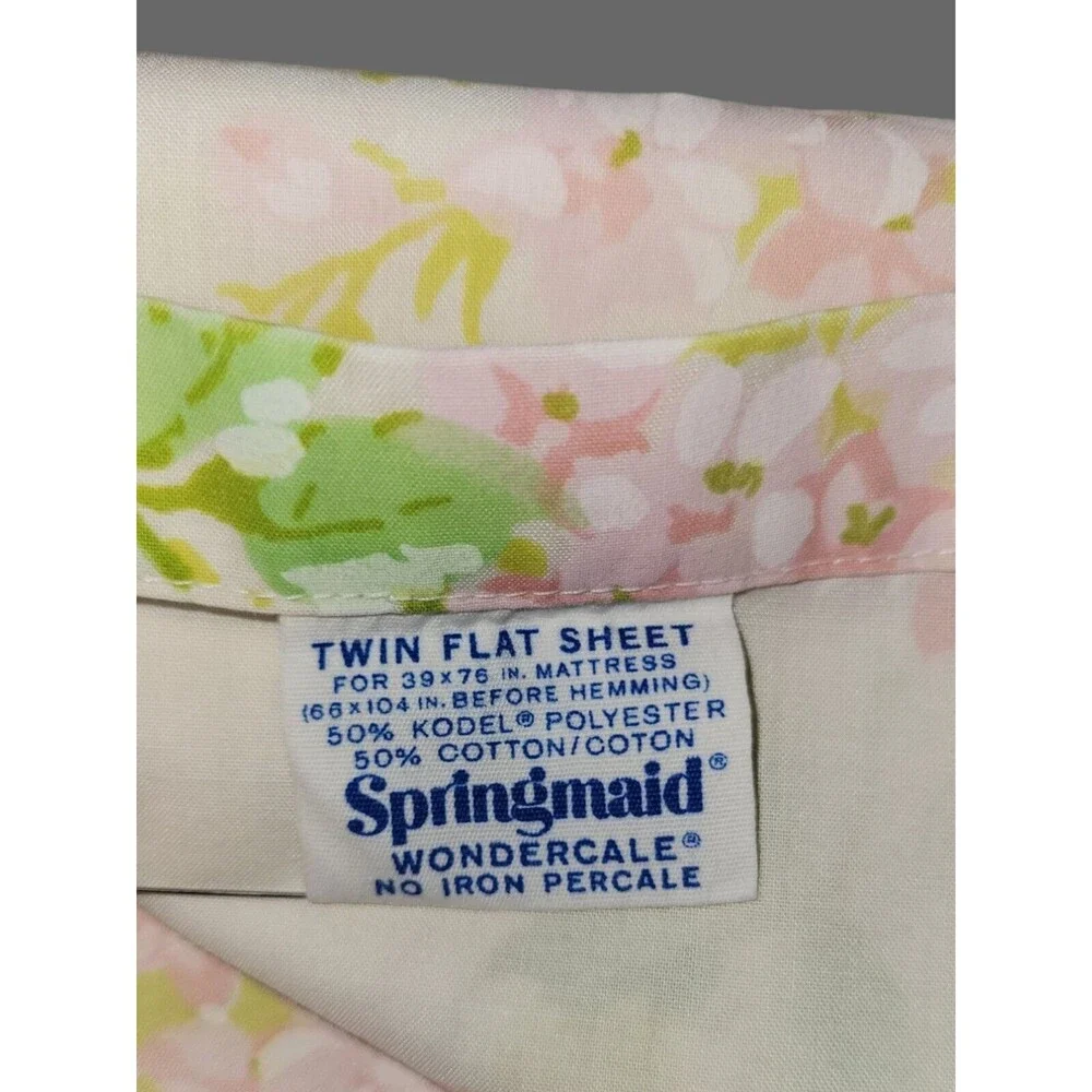 Vtg 70s Springmaid Wondercale Floral Daisy Twin Flat Sheet Yellow Green Cottage